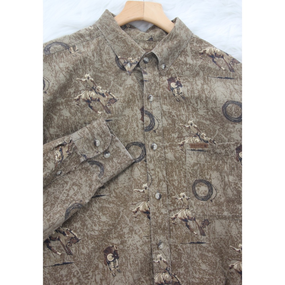 Outdoor Life Men's Graphic Western Button Up Shirt XL Horse Bucking Bronco Rodeo